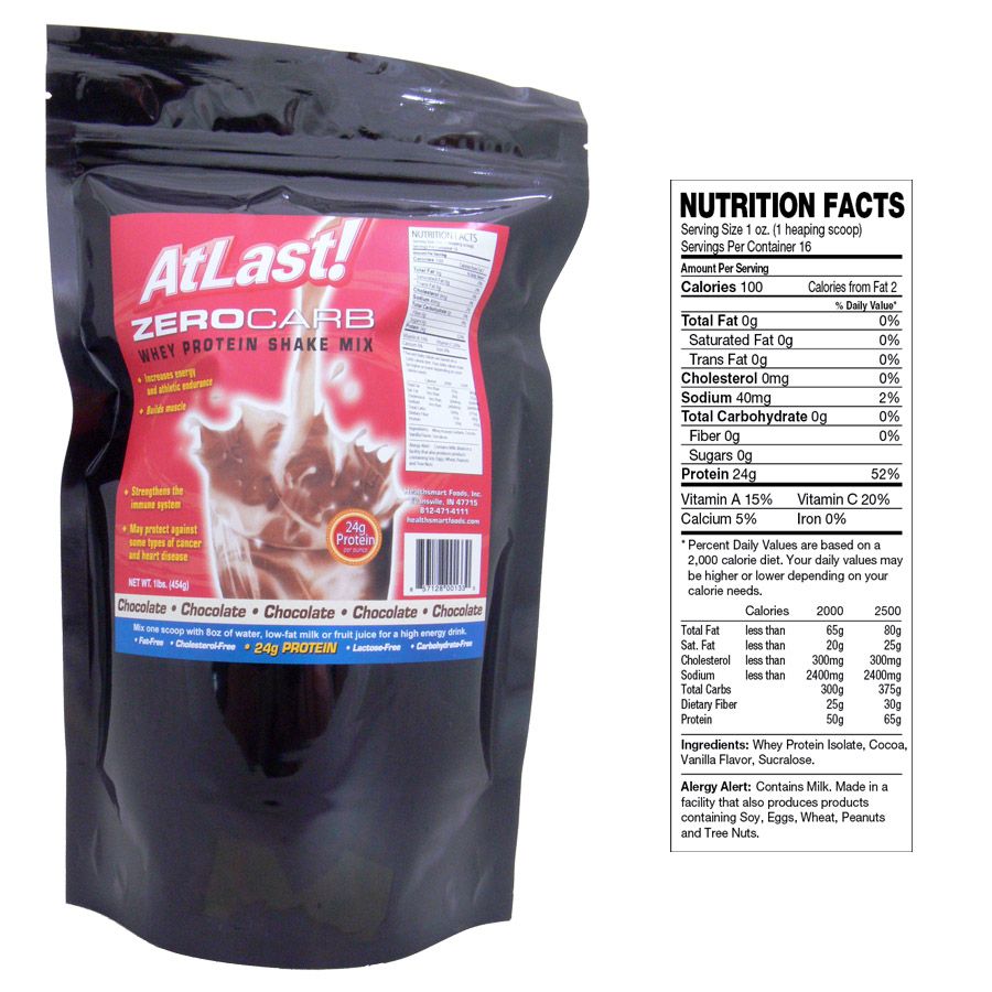 HealthSmart Foods CarbThin Zerocarb Whey Protein Shake Mix Chocolate