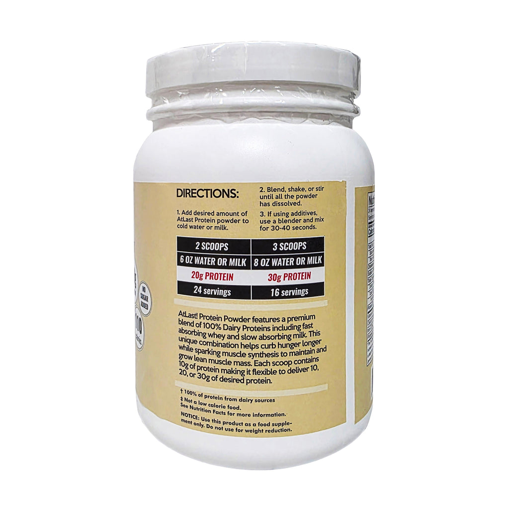 AtLast! 100% Dairy Protein Powder French Vanilla – directions panel