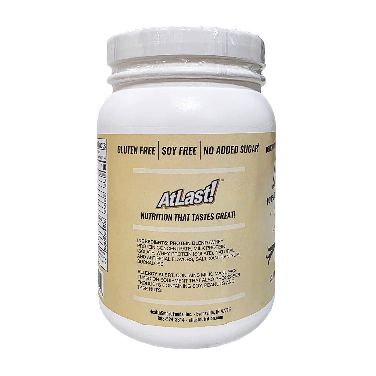 AtLast! 100% Dairy Protein Powder French Vanilla – ingredients and allergen panel