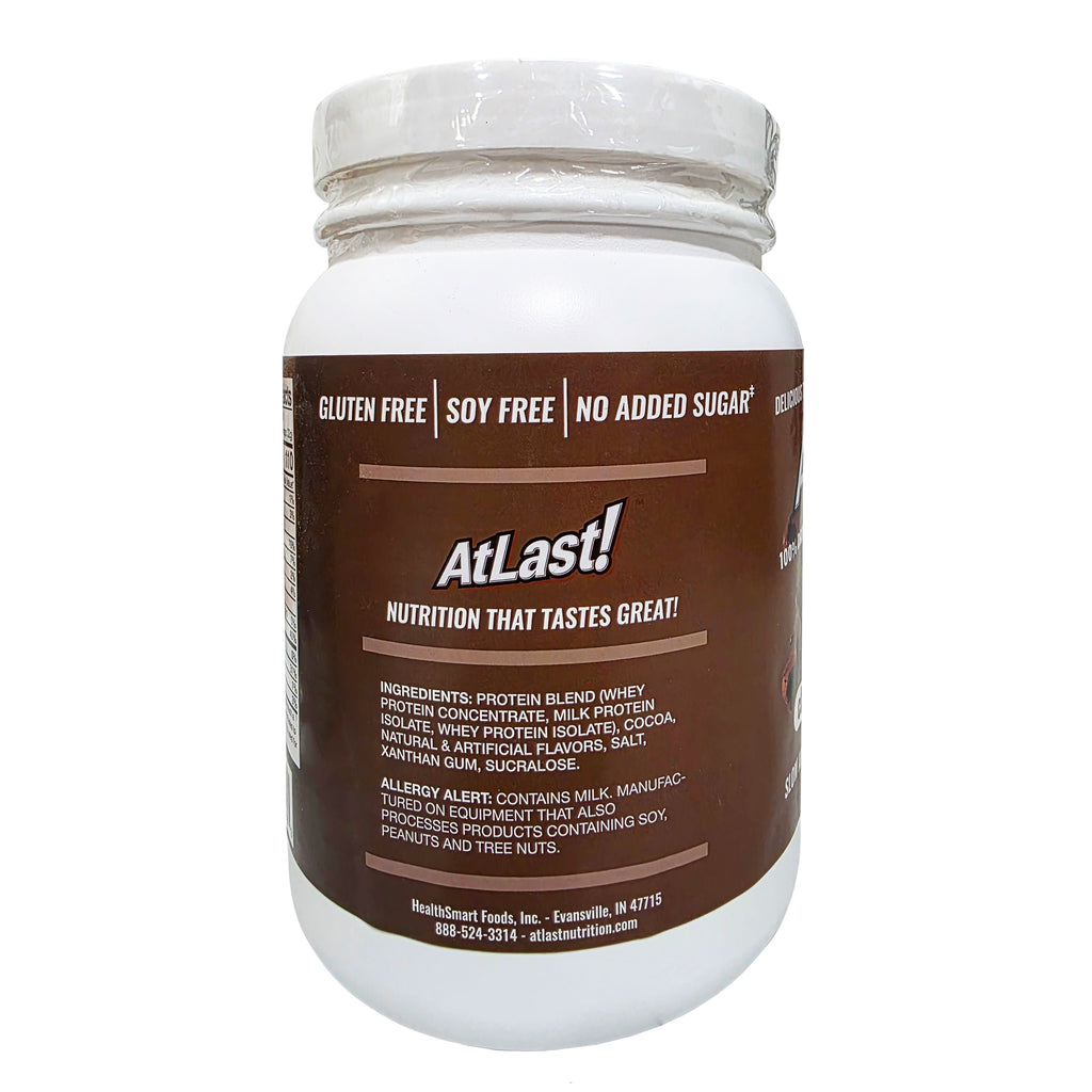 AtLast! 100% Dairy Protein Powder Chocolate Brownie – ingredients and allergen panel