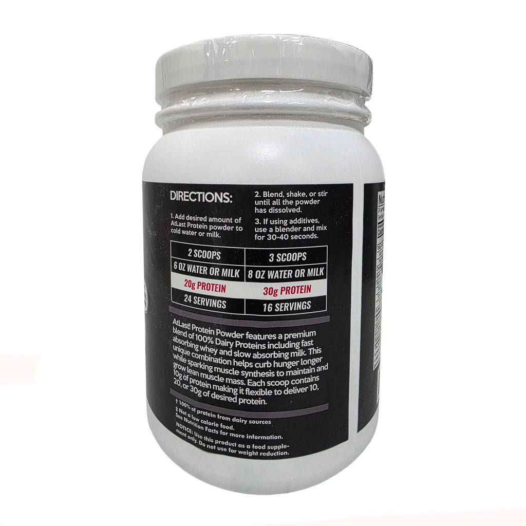 AtLast! 100% Dairy Protein Powder Cookies & Cream – directions panel