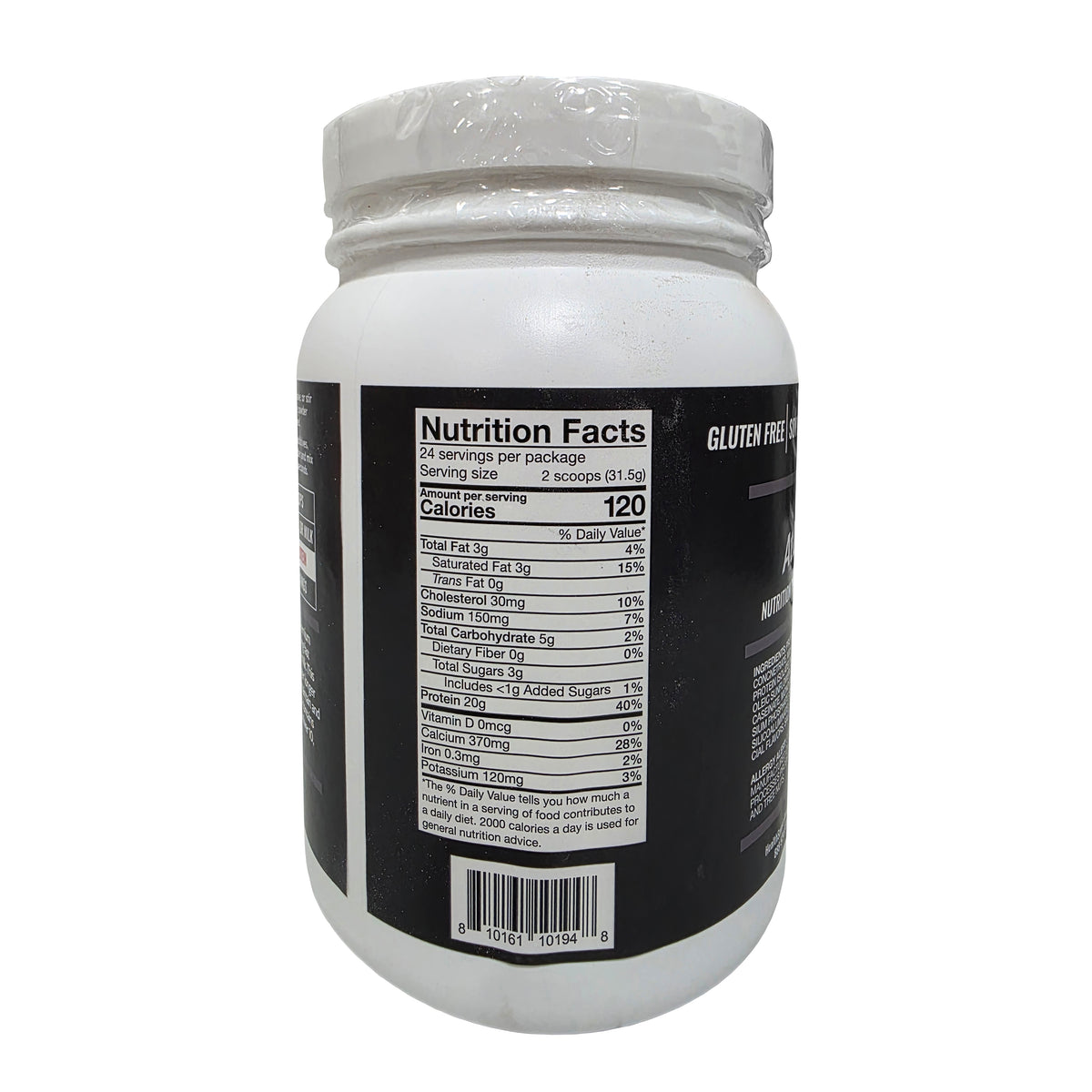 AtLast! 100% Dairy Protein Powder Cookies & Cream – Nutrition Facts panel