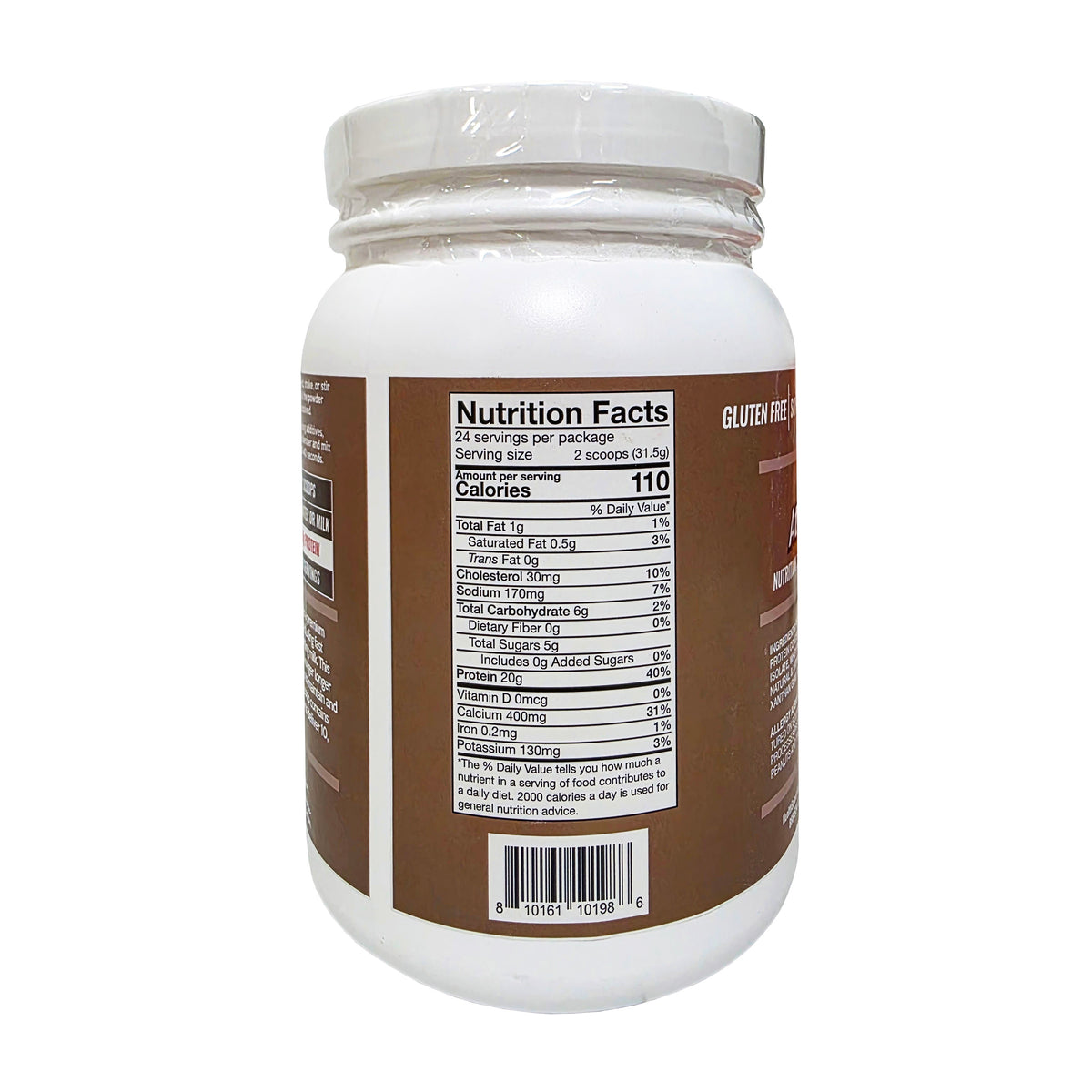 AtLast! 100% Dairy Protein Powder Vanilla Latte – Nutrition Facts panel