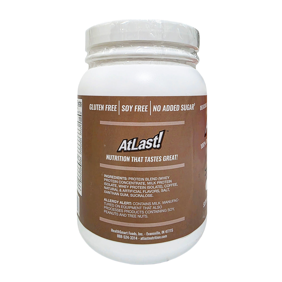 AtLast! 100% Dairy Protein Powder Vanilla Latte – ingredients and allergen panel
