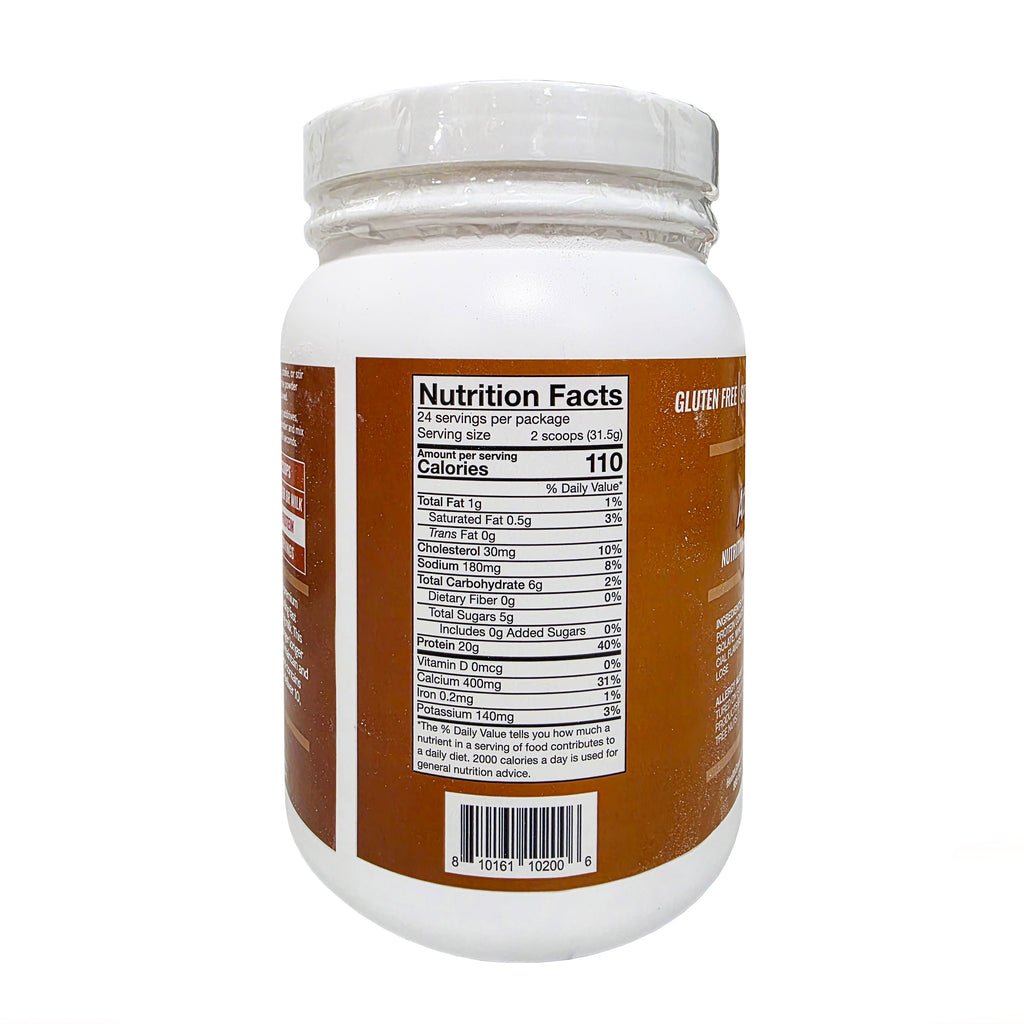 AtLast! 100% Dairy Protein Powder Salted Caramel – Nutrition Facts panel
