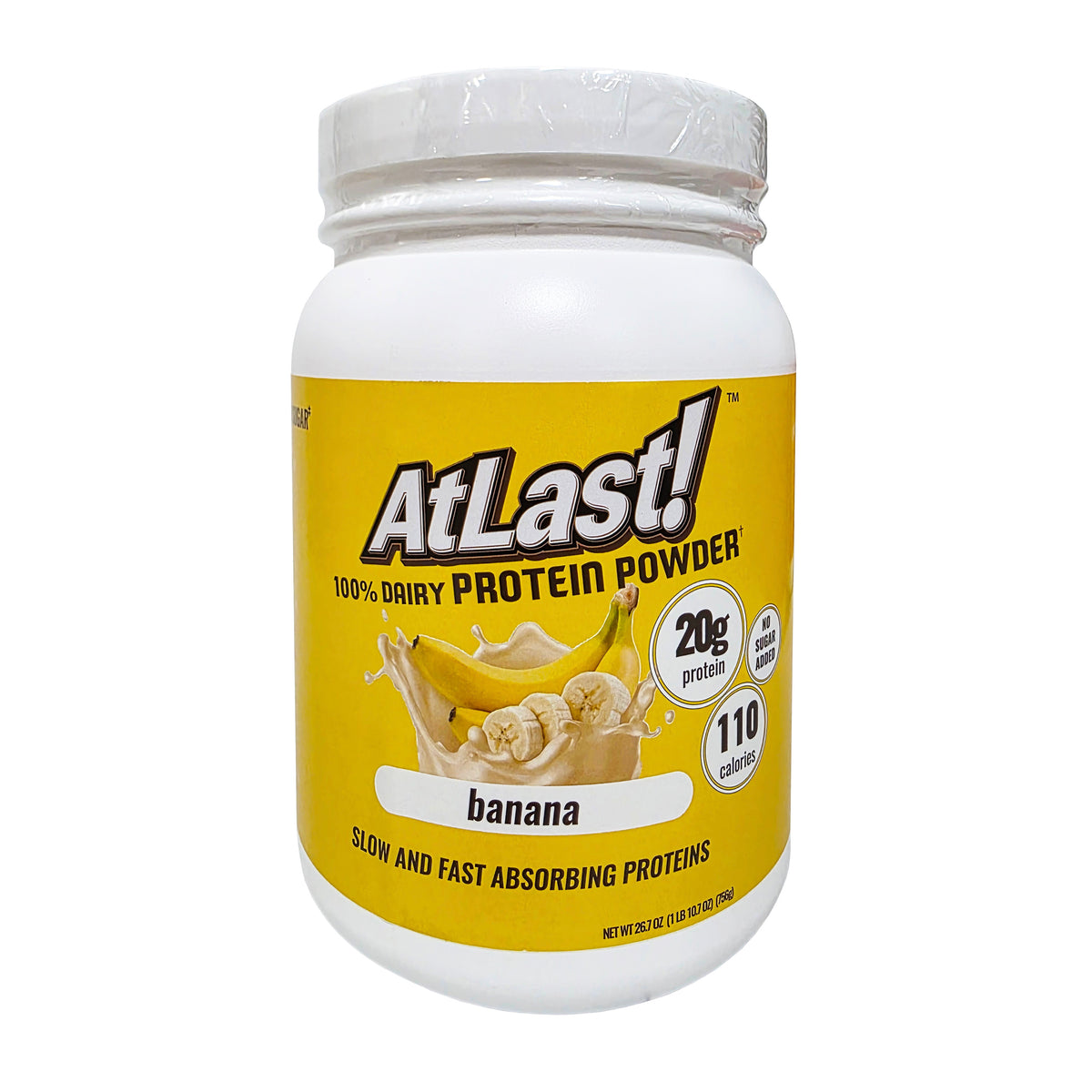 AtLast! 100% Dairy Protein Powder Banana – front of canister