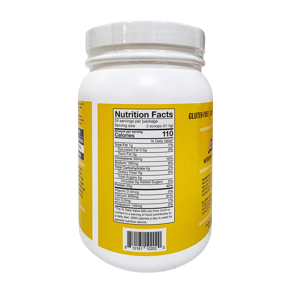 AtLast! 100% Dairy Protein Powder Banana – Nutrition Facts panel