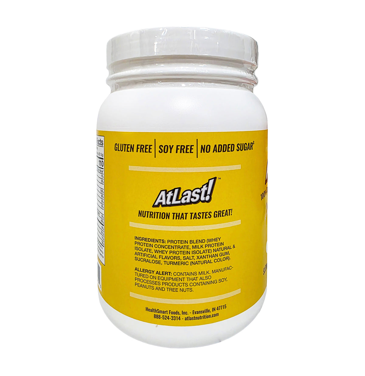 AtLast! 100% Dairy Protein Powder Banana – ingredients and allergen panel