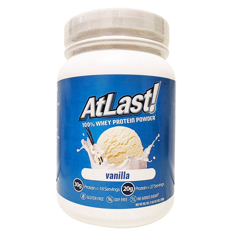 AtLast! Vanilla Whey Protein Powder – 20g Protein, 100 Calories, 2g Net Carb