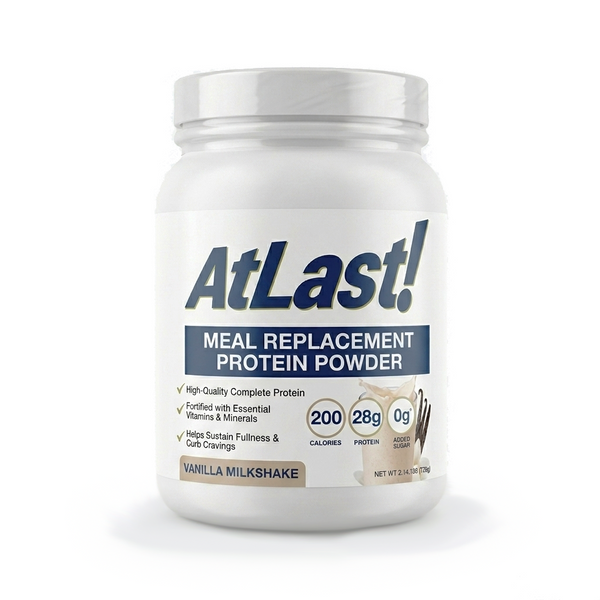 AtLast! Vanilla Milkshake meal replacement protein powder 2.14 lb container front label